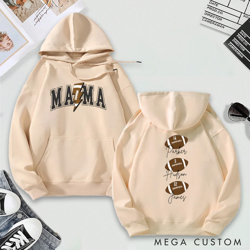 Personalized "Mama" Football Hoodie with Custom Names and Numbers Design