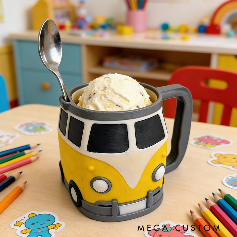 Personalized 3D Printed Campervan Ice Cream Pint Holder Outdoor Camping Lover Ice Cream Pint Holder Gift for Camping Lover
