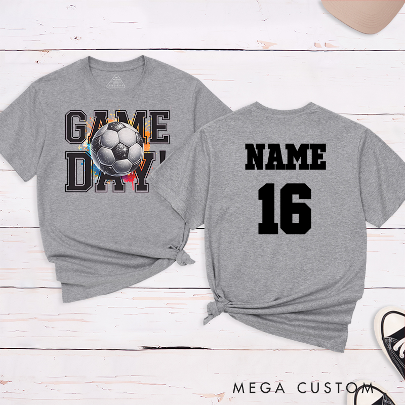 Personalized Soccer T-Shirt Featuring Vibrant Splash Design and Custom Name and Number