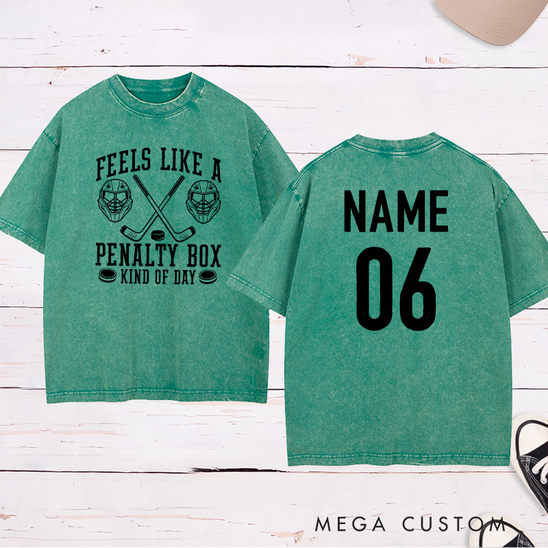 Personalized "Penalty Box Kind of Day" Washed T-Shirt with Custom Name and Number