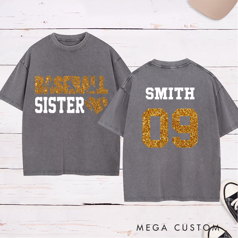 Personalized Baseball Washed T-Shirt with Heart Graphic and Custom Name and Number