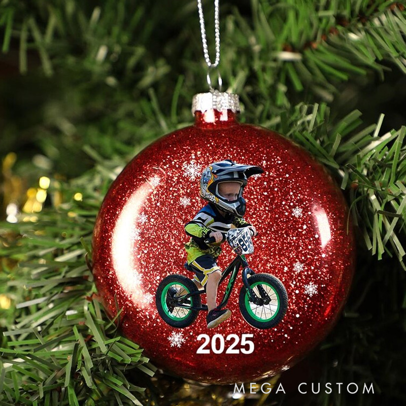 Personalized Christmas Ball Bike Riding Kids Ornament Special Gifts for Your Racing Children Cycling Ornaments Mountain Biking Gifts Glitter Plastic Ornament for Riding Lovers