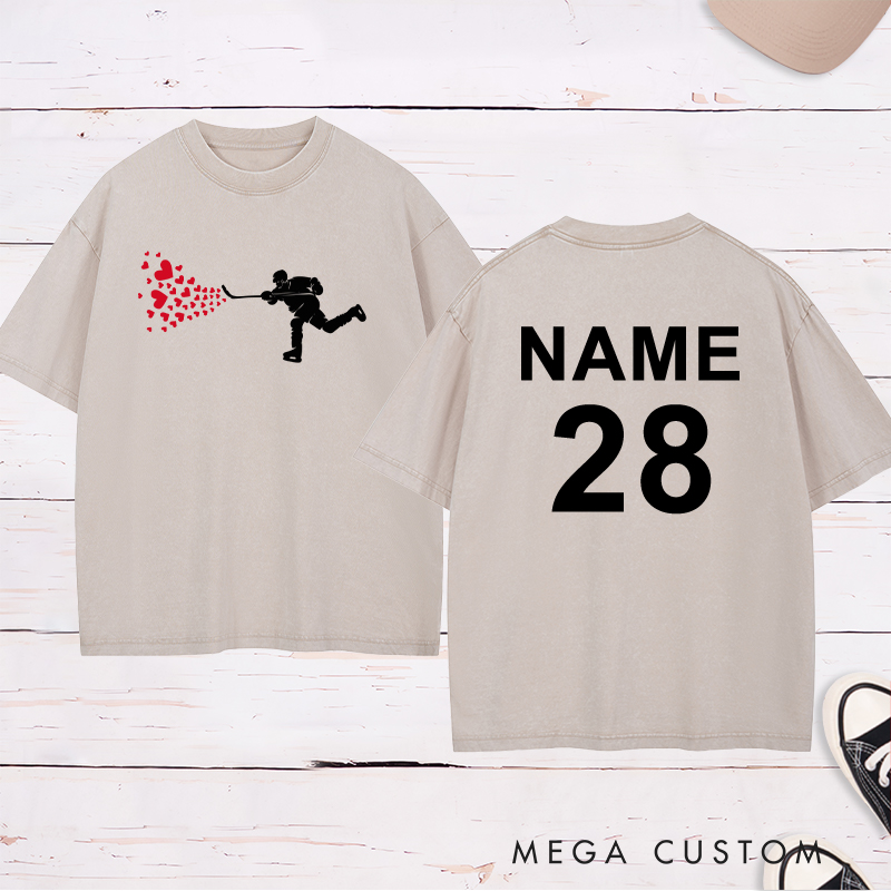 Personalized "Hockey with Heart" Washed T-Shirt with Custom Name