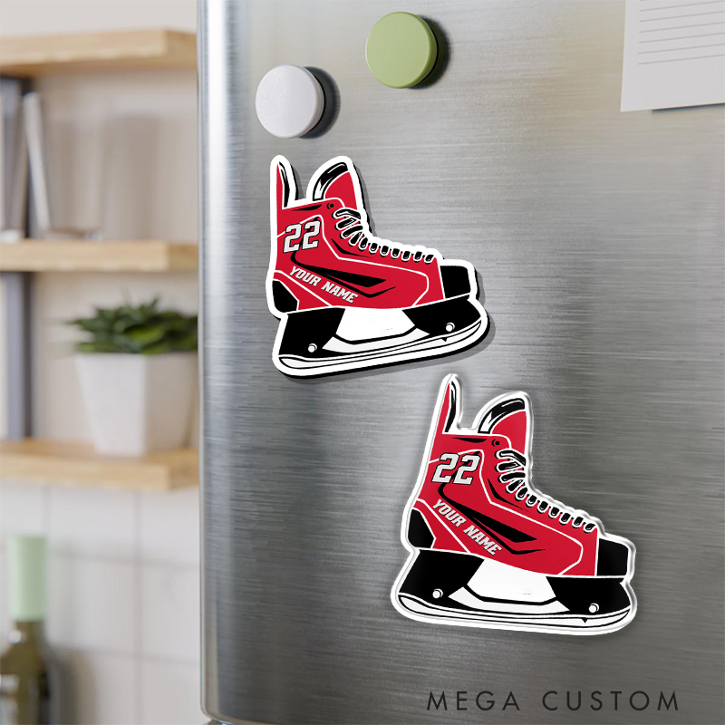 Personalized Ice Hockey Skate Fridge Magnet with Your Name and Number