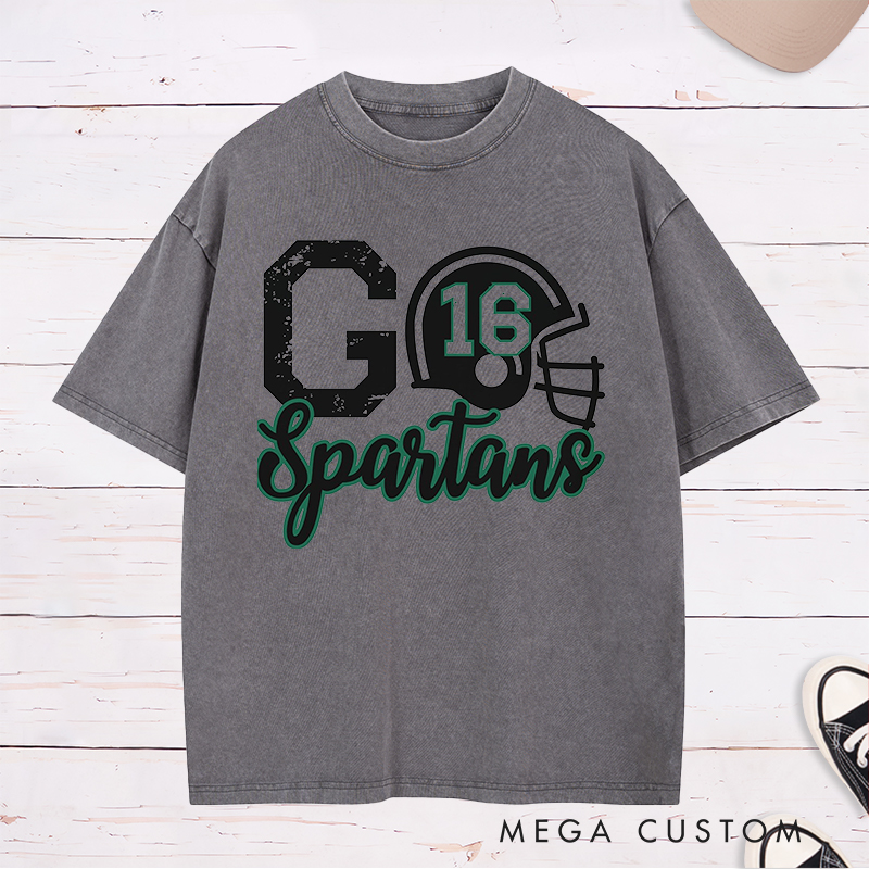 Personalized American Football Washed T-Shirts Featuring Custom Your Team Name and Number on the Front