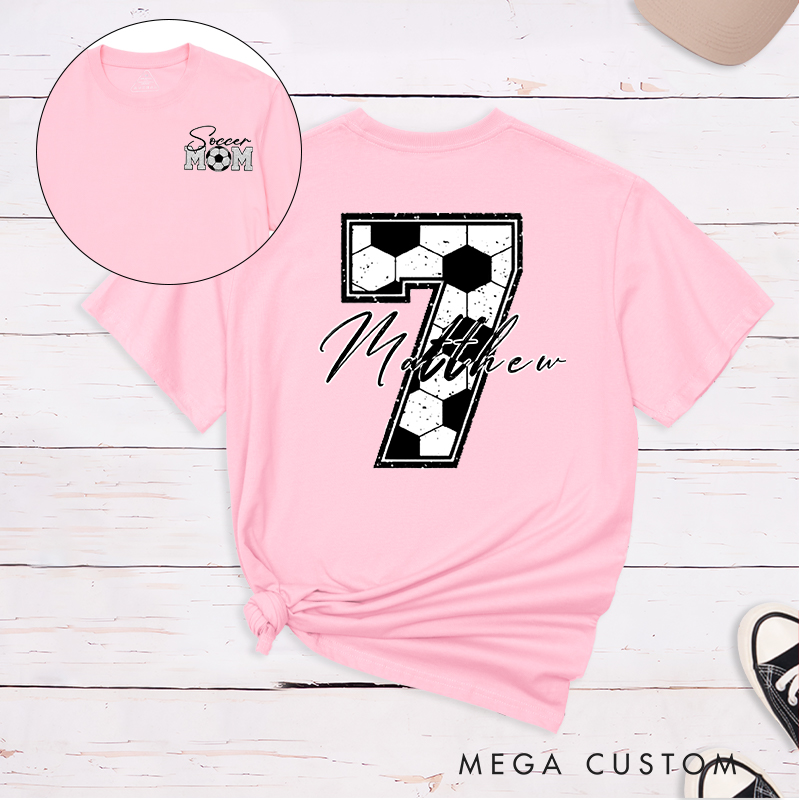 Personalized Soccer Mom T-Shirt with Custom Name and Number Design