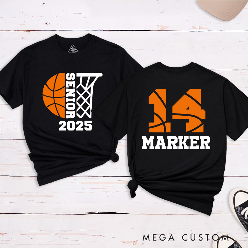 Personalized Campus Style Senior Basketball T-Shirt with Graduation Year Custom Name and Number Design