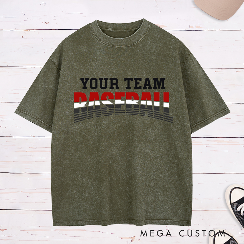 Personalized Baseball Washed T-Shirt with Custom Name and Bold Gradient Design