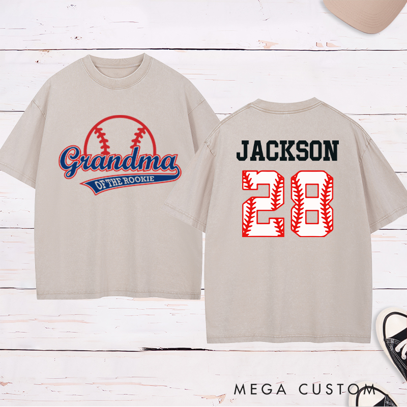 Personalized Baseball Name and Number Washed  T-Shirt for Grandma