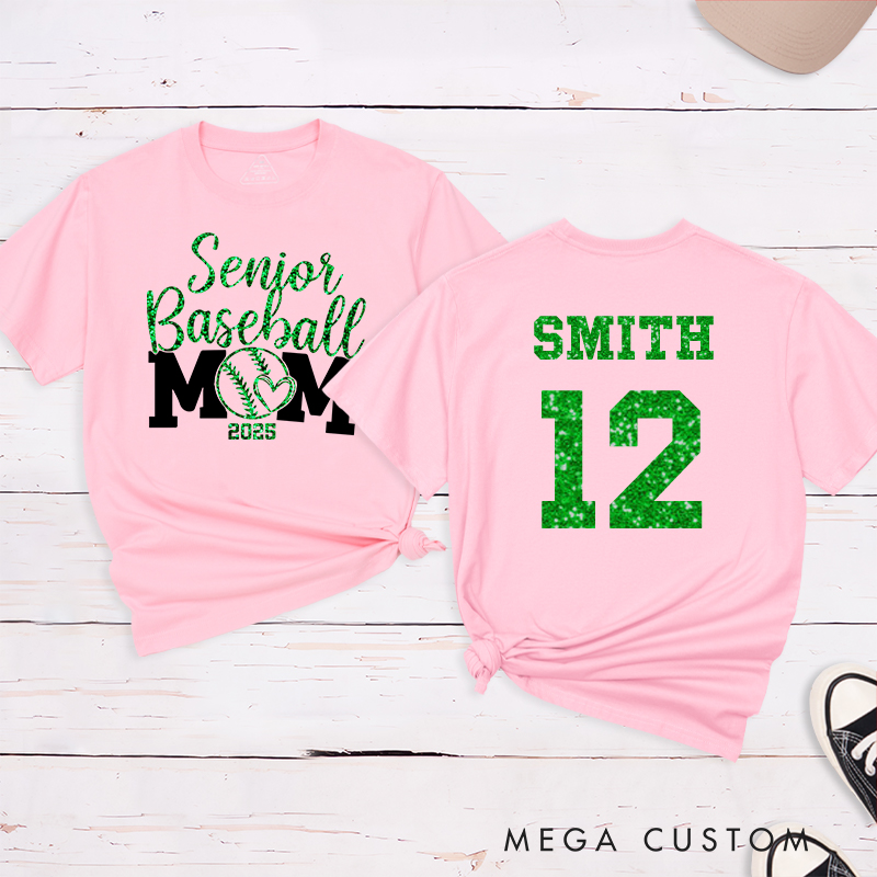 Personalized Senior Baseball Mom T-Shirt with Custom Name and Number