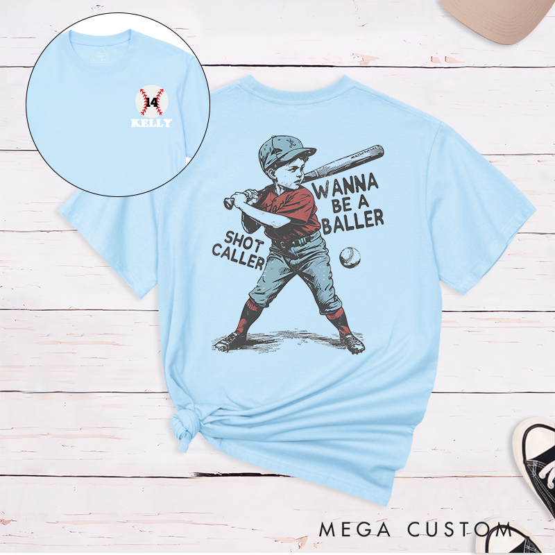 Personalized "Wanna Be a Baller" Vintage Baseball T-Shirt with Custom Name and Number  