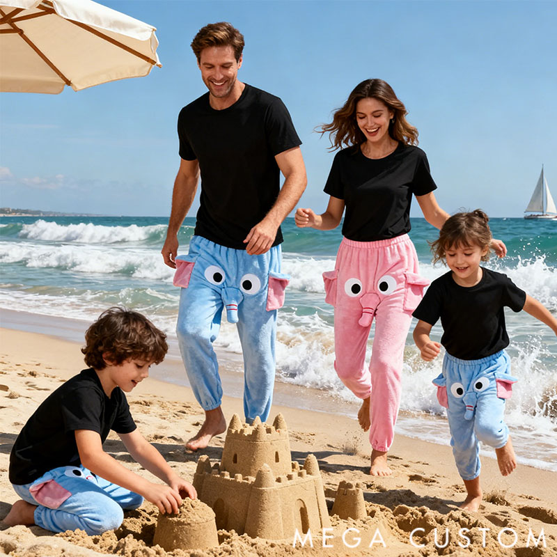 Personalized Quirky and Fun Elephant Pajamas Pants with Customized Names Gift for the whole Family.