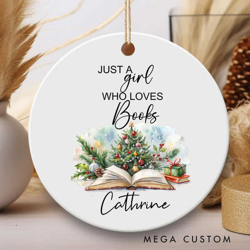 Personalized Just a Girl Who Loves Books Christmas Ornament Book Club Ornament for Bookworm Holiday Decor for Book Lovers Gift Librarian Gift