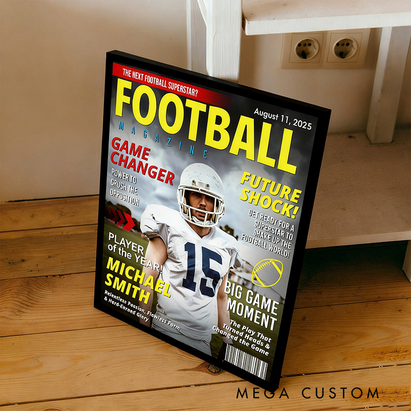 Personalized American Football Magazine Cover Poster with Custom Photo and Text