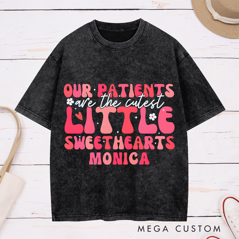 Personalized Nurse Washed T-Shirt Customized Little Sweethearts Design Washed T-Shirt 