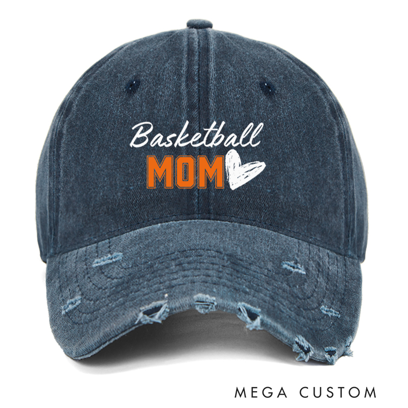 Personalized Basketball Distressed Cap with Customizable Title and Heart Design