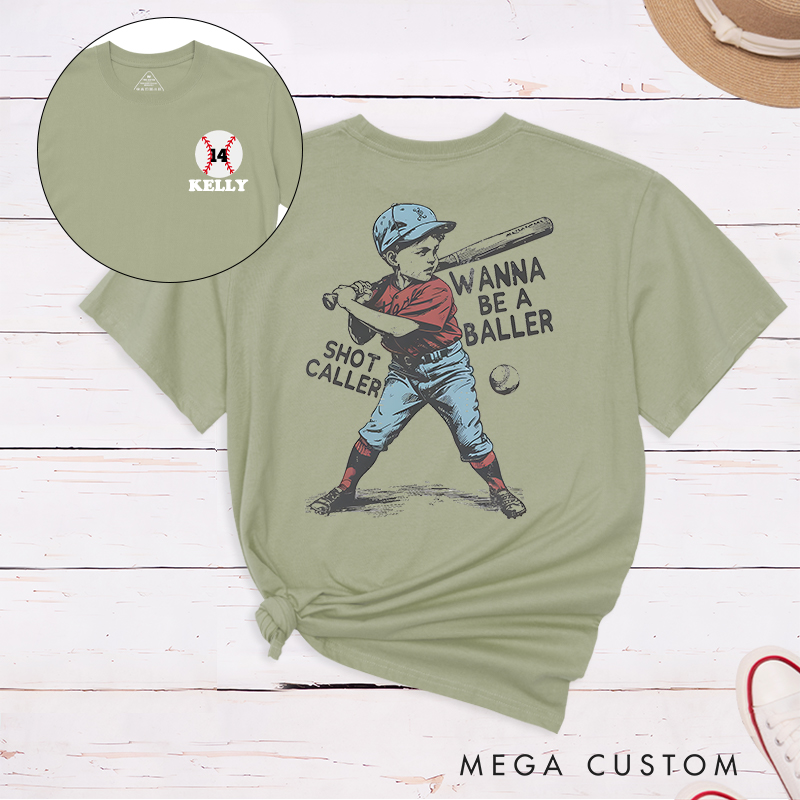 Personalized "Wanna Be a Baller" Vintage Baseball T-Shirt with Custom Name and Number  