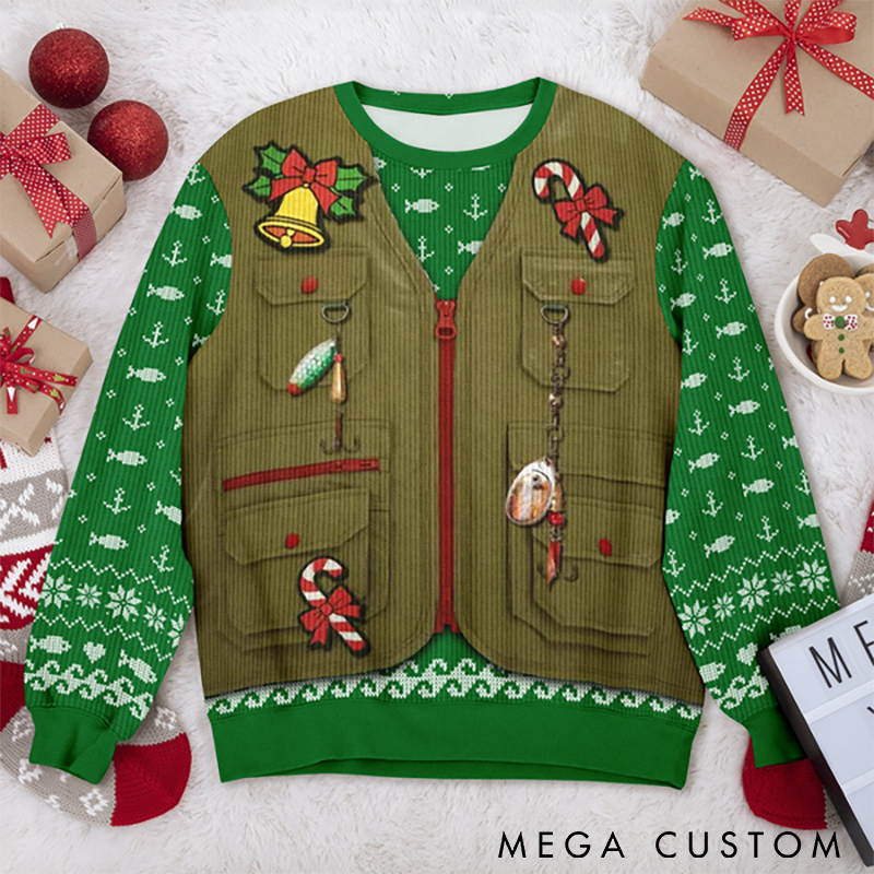Personalized Merry Fishmas Ugly Sweater Christmas Ugly Sweater Custom Fishing Photo Design Funny Holiday Gift for Fishing Lovers