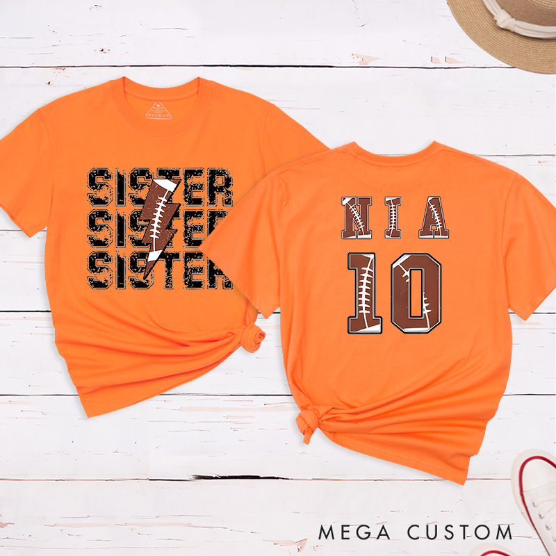 Personalized American Football and Rugby Sister T-Shirts with Custom Name and Number