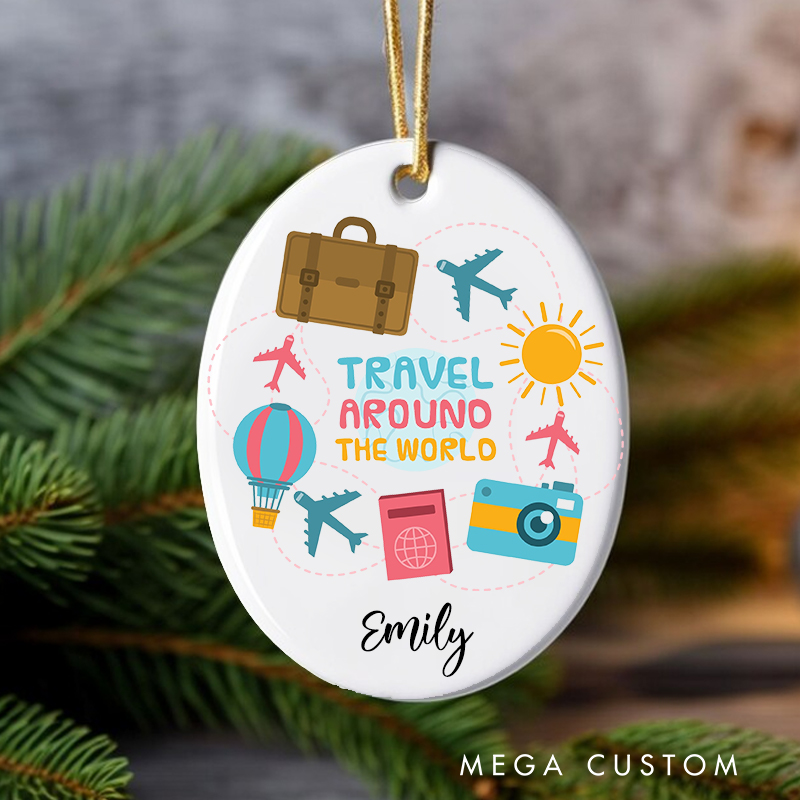 Personalized Travel Around the World Christmas Ornament Gift for Traveling Lovers Christmas Decoration