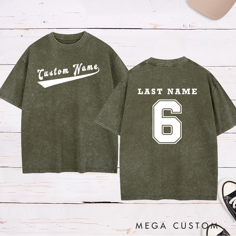 Personalized Sports Washed T-Shirt with Custom Name and Number Design
