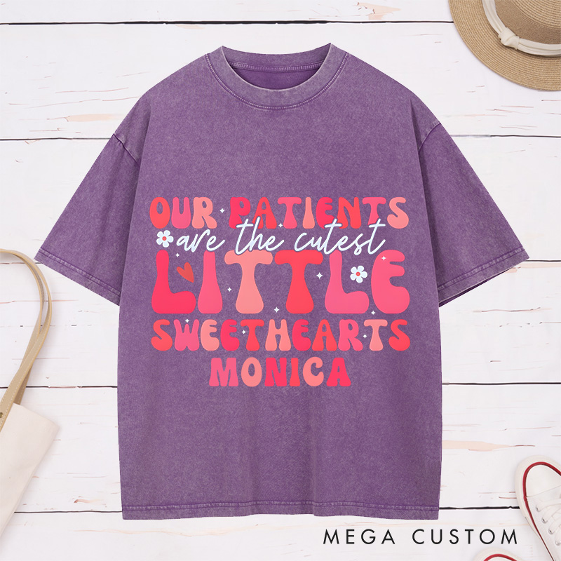 Personalized Nurse Washed T-Shirt Customized Little Sweethearts Design Washed T-Shirt 