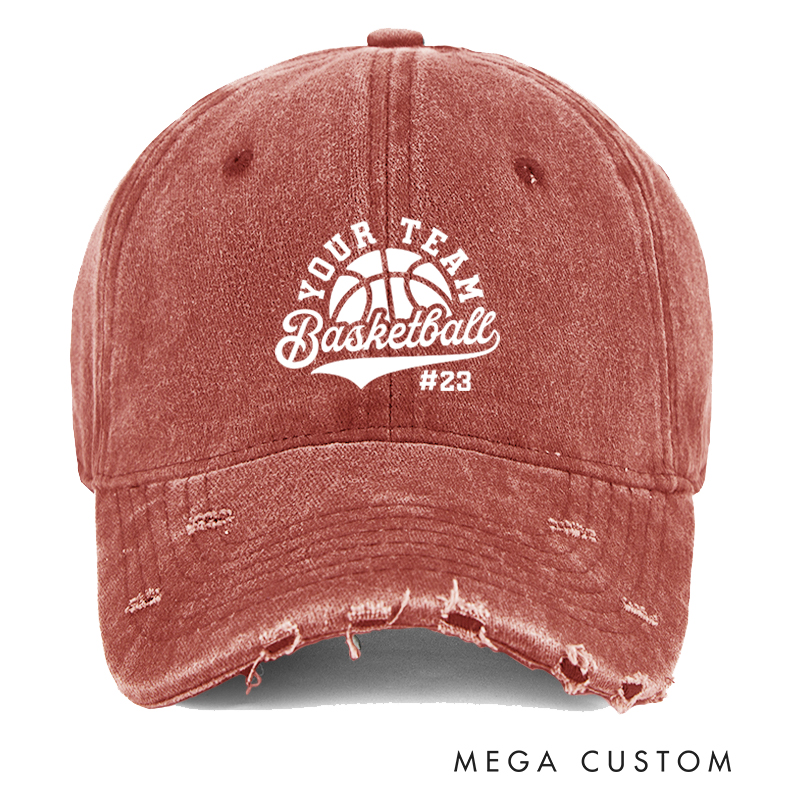 Personalized Distressed Basketball Cap with Custom Team Name and Player Number