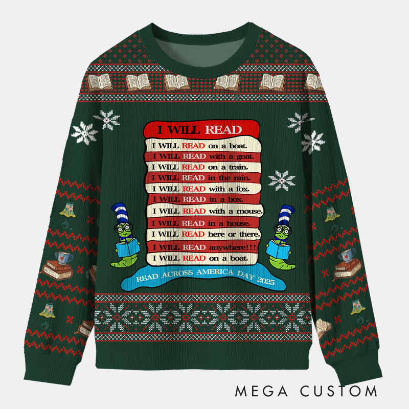 Personalized Reading Joy Anywhere Ugly Sweater Holiday Gift for Book Lover