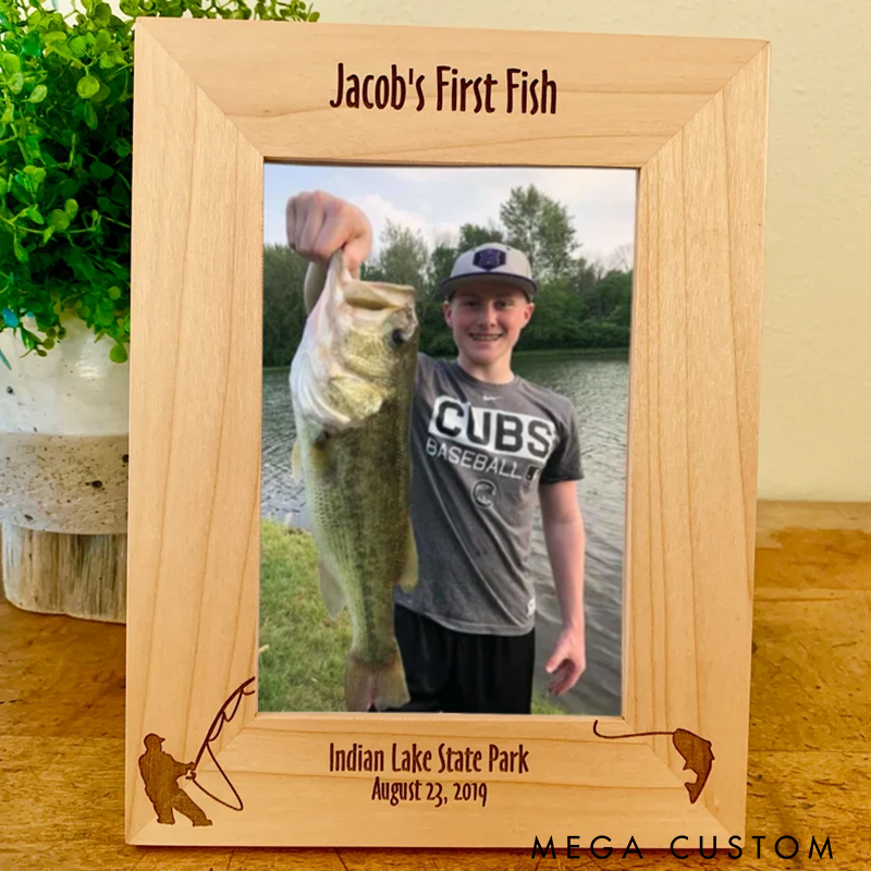 Personalized Fishing Photo Frame Engraved Picture Frame Custom Text for First Catch or Fishing Memories Perfect Gift for Fishermen