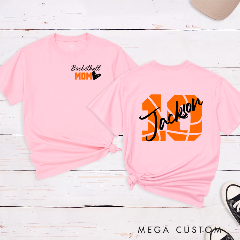 Personalized Basketball Mom T-Shirt with Custom Name and Player Number Unique and Stylish Gift for Proud Sports Moms