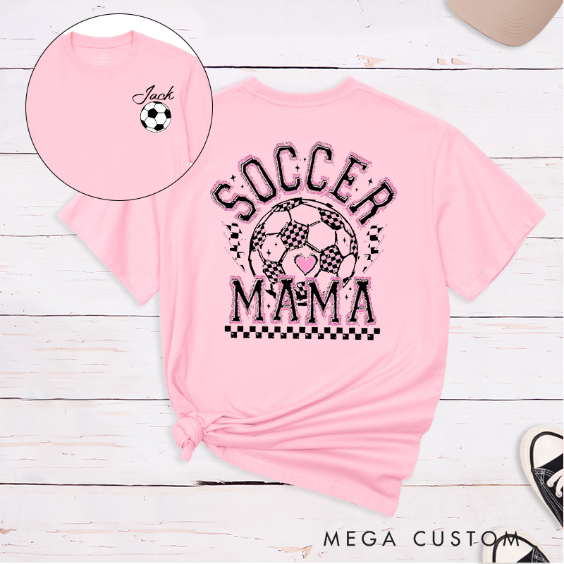Personalized Soccer Mama T-Shirt with Vibrant Pink Details and Custom Name and Number 
