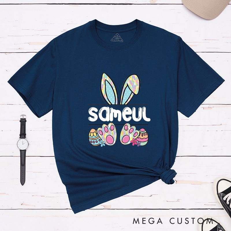 Personalized Couple Matching Bunny Easter T-Shirt Cute Couple Bunny with Name Classic Shirt