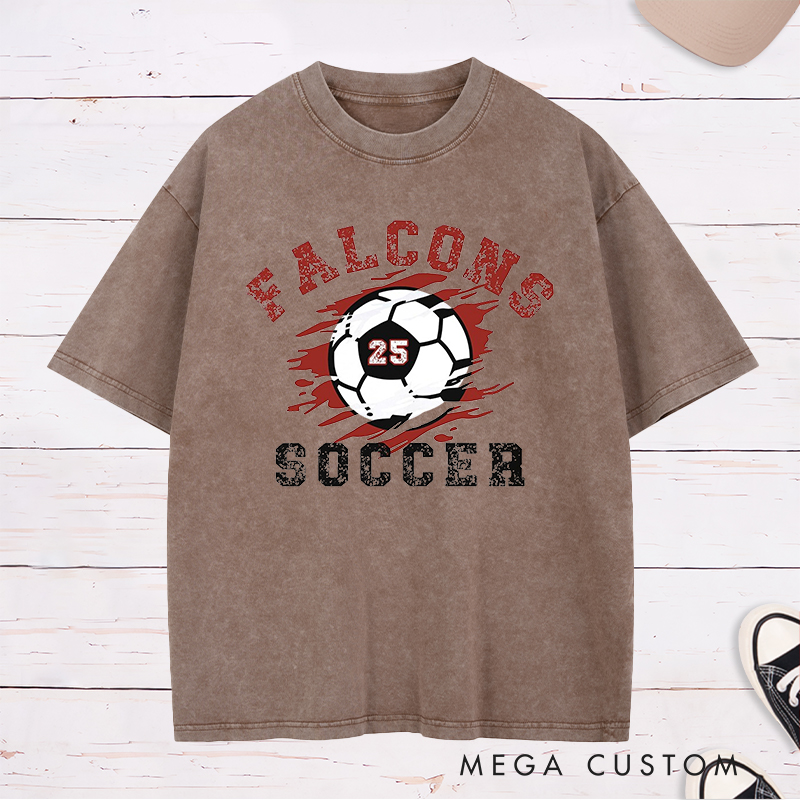 Personalized Soccer Washed T-Shirt with Custom Team Name and Number Design