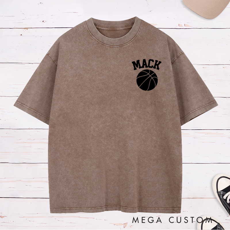 Personalized Washed T-Shirt Design Featuring Bold Custom Name and Basketball Graphic for a Classic Sporty Look