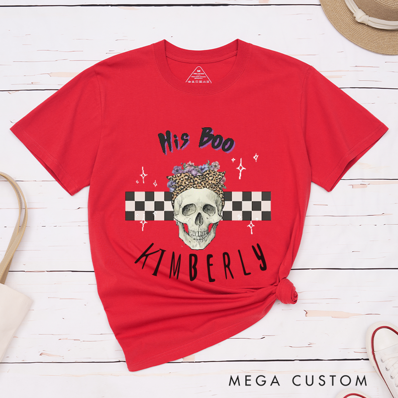 Personalized Halloween His Boo and Her Monster Skeleton Couple Matching T-Shirt