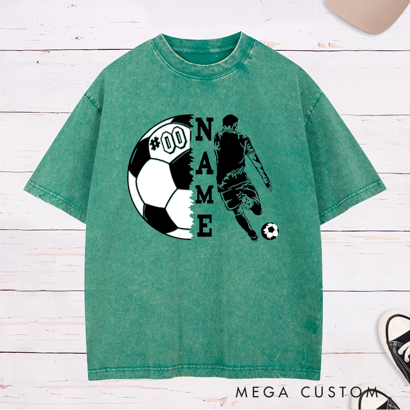 Personalized Soccer Washed T-Shirt with Player Silhouette and Custom Name and Number