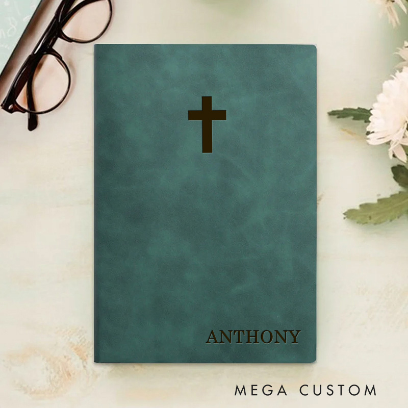 Personalized Cross Prayer Journal Leather A5 Notebook with Name Leather Priest Religious Journal Priest Gift for Catholic Christian Gifts for Men Women