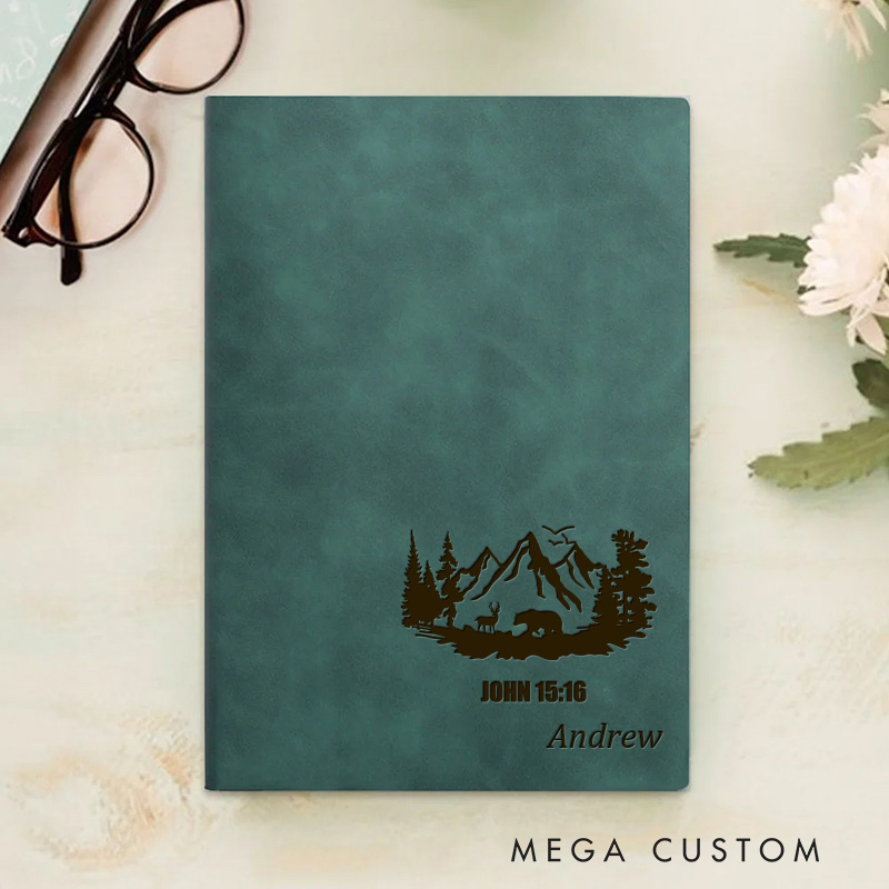 Personalized Forest Bible Verse Prayer Journal Leather A5 Notebook Religious Journal Birthday Christmas Gift for Father and Brothers