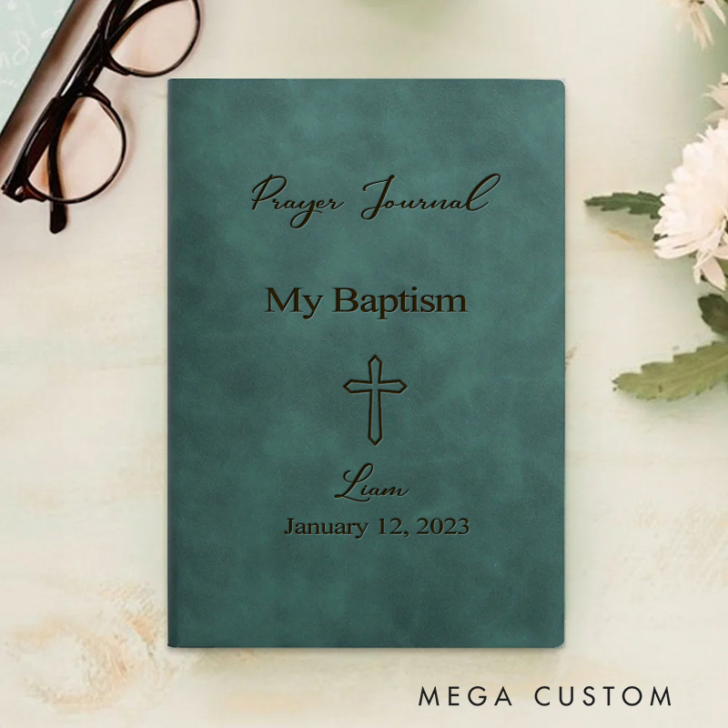 Personalized Baptism Prayer Journal Leather A5 Notebook with Name and Date Bible Study Notebook Baptism Gift for Boys and Girls