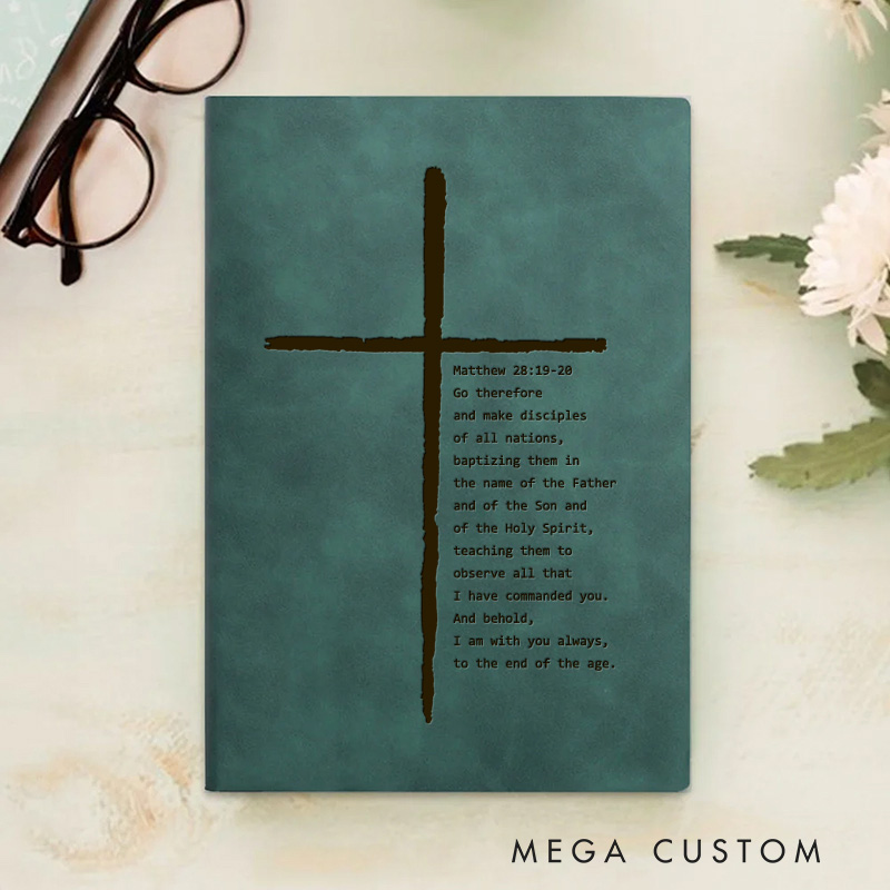 Personalized Bible Verse with Rustic Cross Prayer Journal Leather A5 Notebook Christian Journal Pastor Retirement Gift Baptism Gift Christian Gift