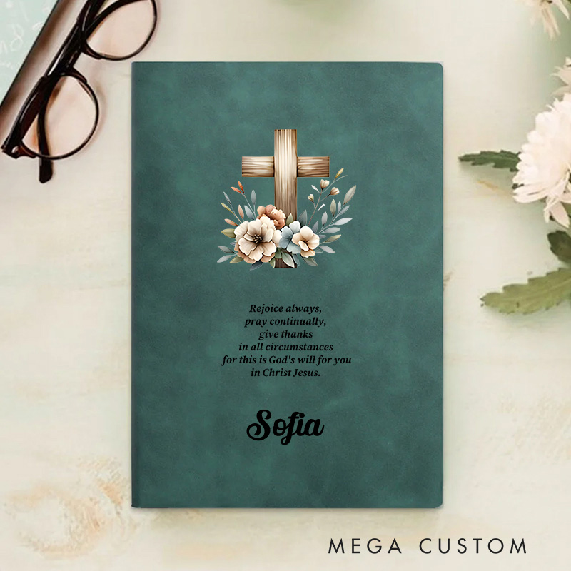 Personalized Floral Cross Bible Verse A5 Leather Prayer Journal Notebook with Name Church Study Birthday Gift Religious Christmas Gift for Christians