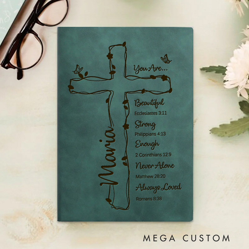 Personalized Floral Cross Prayer Journal A5 Leather Notebook with Name Religious Gift Birthday Gift for Christians