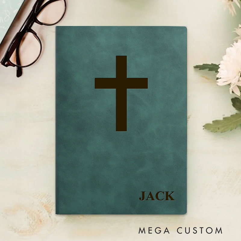 Personalized Cross Daily Prayer Journal Leather A5 Notebook with Name Christian Gift for Men Women Religious Bible Verse Gift Pastor Notebook Gift