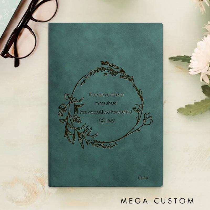 Personalized CS Lewis Quote with Floral Wreath Prayer Journal Leather A5 Notebook with Name Religious Bible Journal Christian Gift Woman Gift Ideas