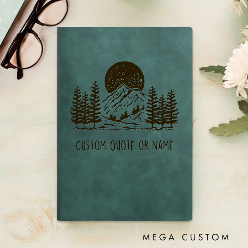 Personalized Mountain Under Moonlit Sky Christian Quote Journal Leather A5 Notebook with Name Religious Bible Verse Church Gift Back to School Gift