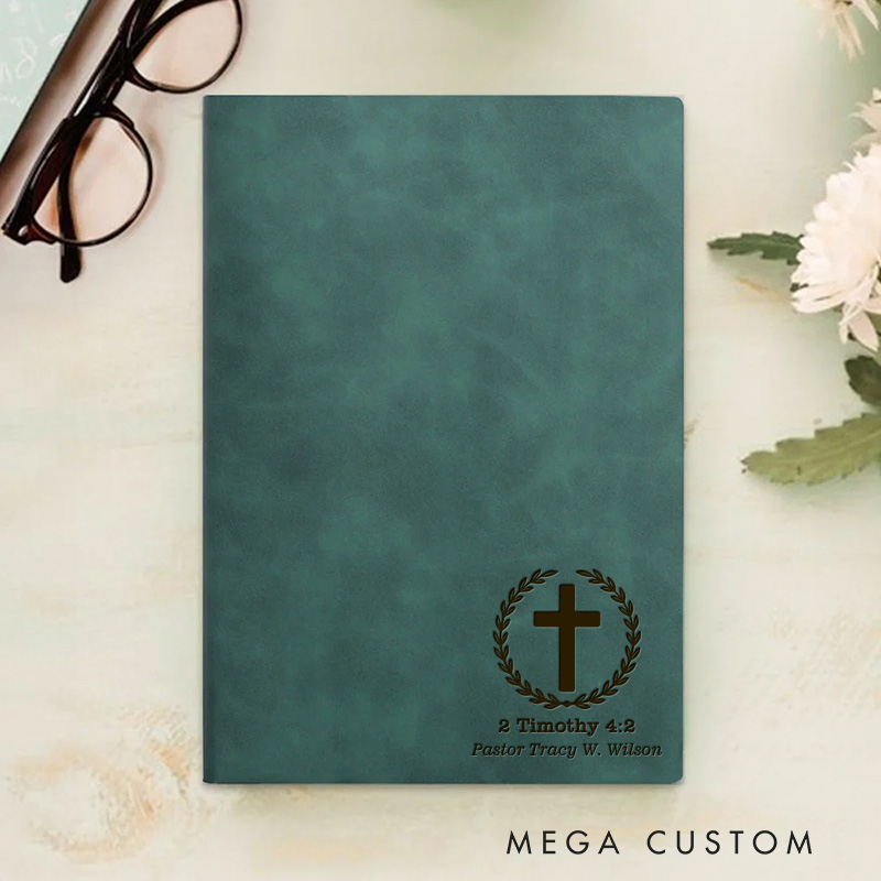 Personalized 2 Timothy 4:2 Prayer Journal Leather A5 Notebook with Name Custom Bible Study Journal Religious Gift Pastor Gift Anniversary Gift