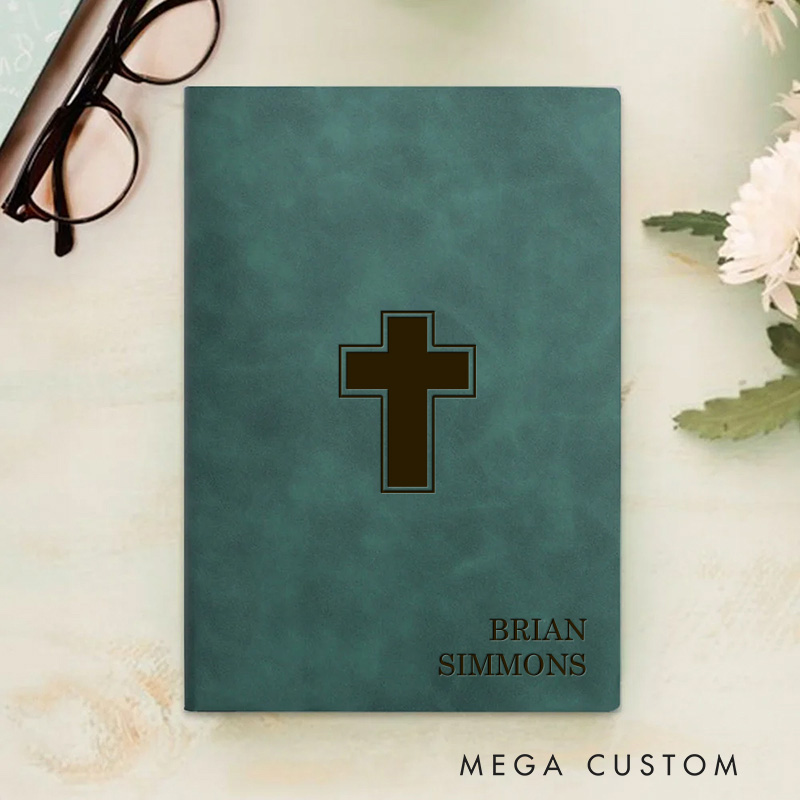 Personalized Cross Prayer Journal Leather A5 Notebook with Name Religious Bible Study Notebook First Communion Gifts Confirmation Gift Religious Gift