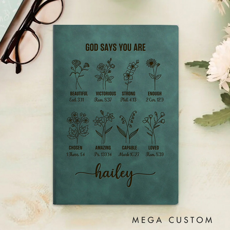 Personalized God Says You Are Prayer Journal for Women Leather A5 Notebook with Name Custom Positive Affirmation Journal Christian Gift Religious Gift