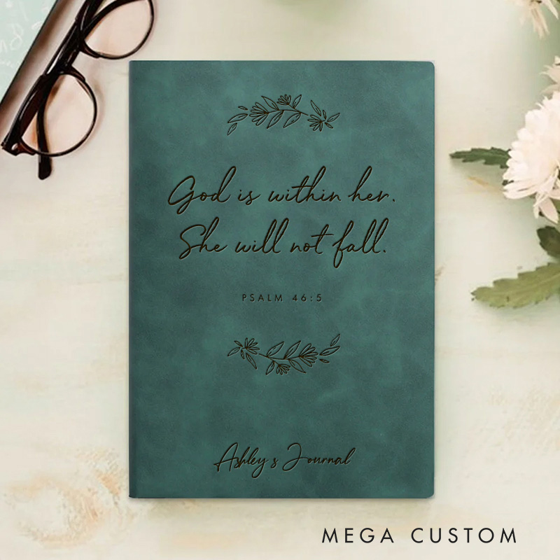 Personalized Psalm 46:5 Prayer Journal Leather A6 Devotional Notebook with Name Custom Christian Notebook Religious Faith Gift Christian Gift for Her
