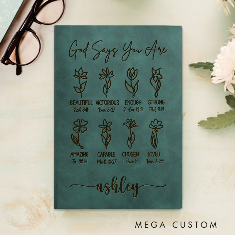 Personalized God Says You Are Prayer Journal for Women Leather A6 Notebook with Name Custom Positive Affirmations Journal Religious Christian Gift